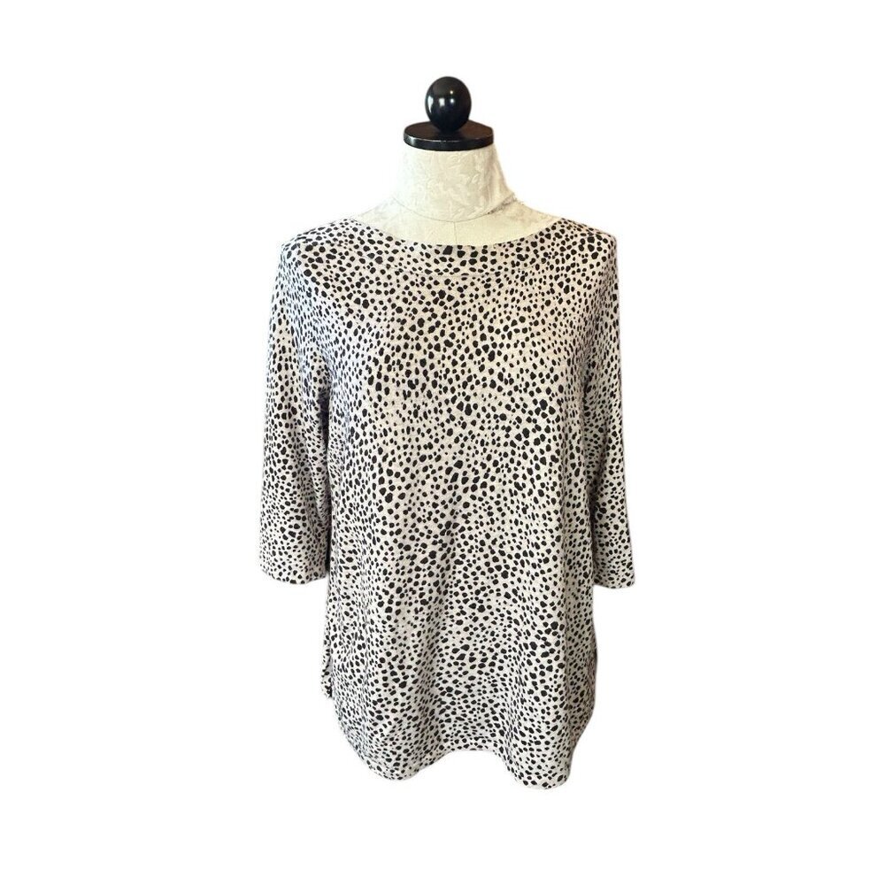 J. Jill Womens 3/4 Sleeves Soft Pullover Sweater Animal Print Size‎ M PETITE Tan